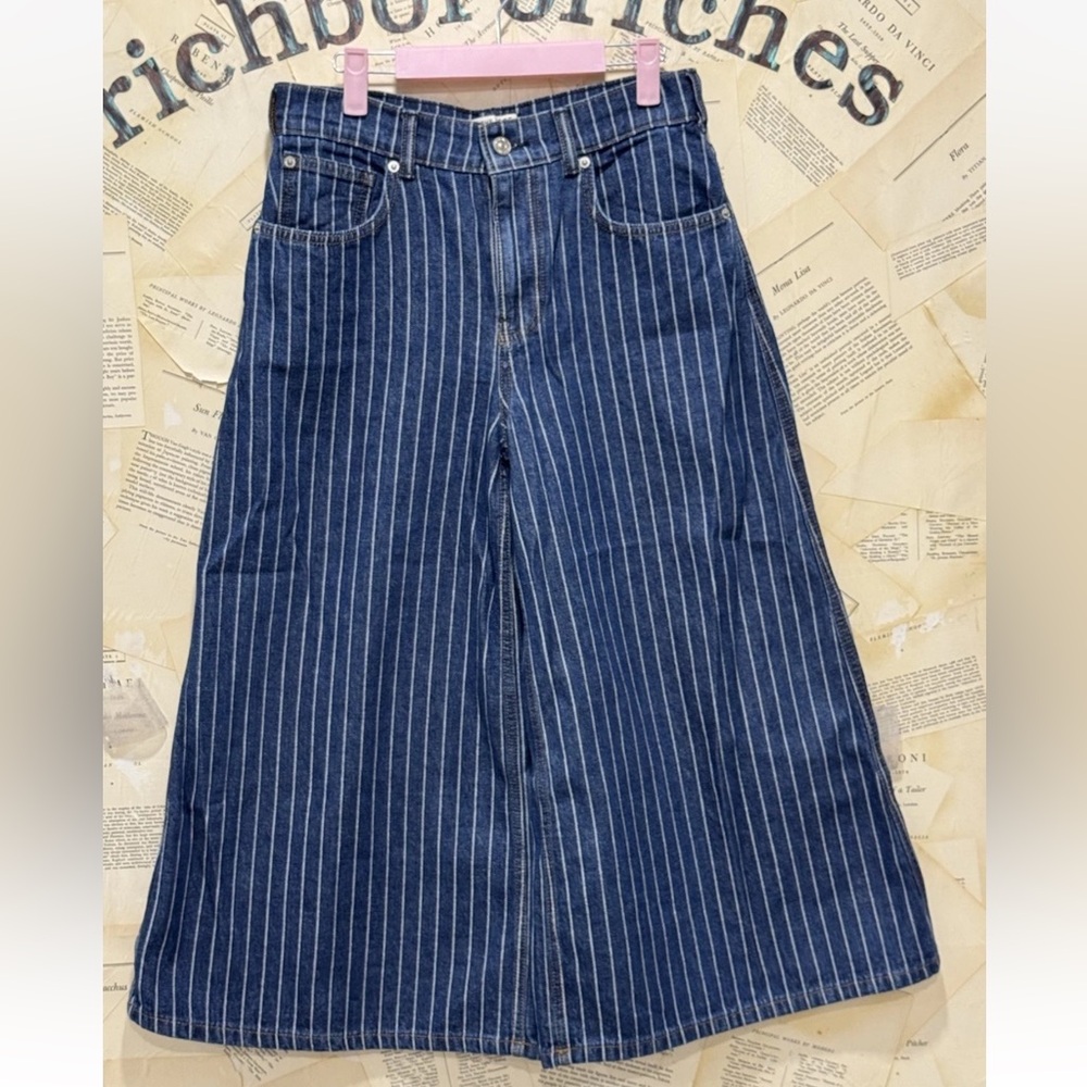 We The Free High Top Pinstripe Culottes Wide Leg Cropped Pinstripe - Picture 7 of 8